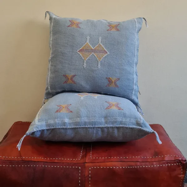 Set of 2 Soft Grey Sabra Silk Pillows – Subtle Moroccan Cushions with Pastel Patterns