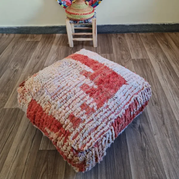 Soft Moroccan Pouf– Plush Handmade Square Ottoman