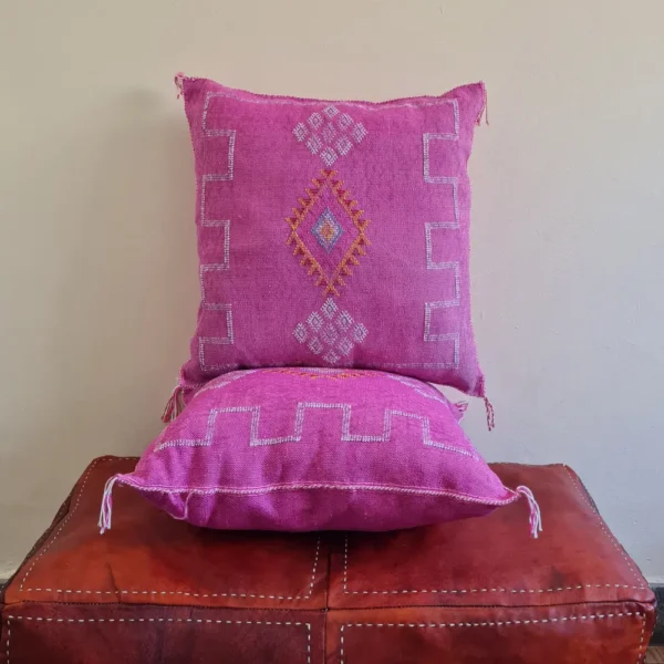 Set of 2 Fuchsia Pink Sabra Silk Pillows – Playful Moroccan Cushions