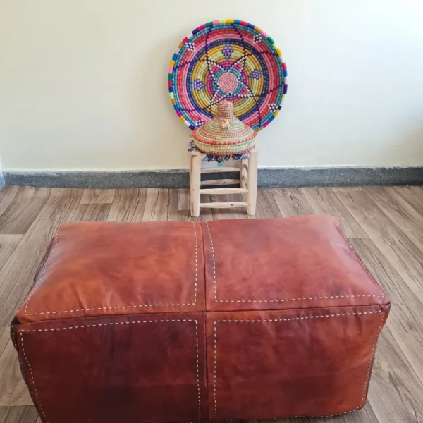 Rectangular Brown Moroccan Leather Pouf – Lounge Ottoman Bench