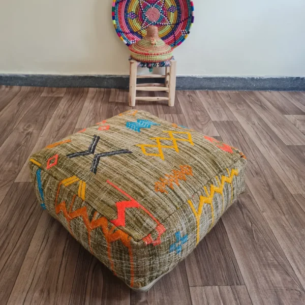 Moroccan Pouf – Multicolor with Amazigh Motifs